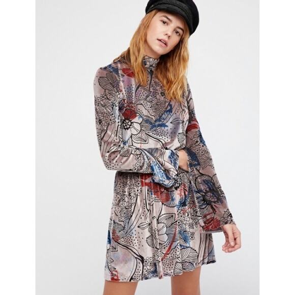Free People Dresses & Skirts - Free People Christine Dress Women S Mauve Velvet Floral Burn Out Fit &Flare Mock